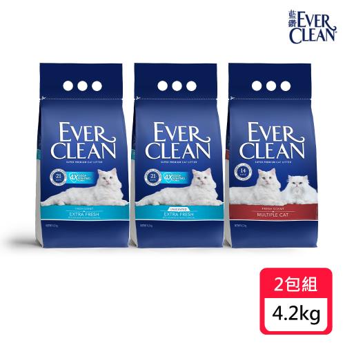 【EverClean 藍鑽】4倍淨味/多貓抑菌 凝結貓砂 4.2kg*2包〔藍標/紅標〕(無香/微香/礦砂)