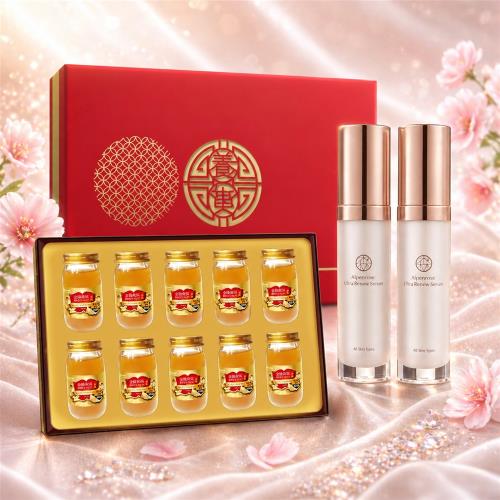 【全效呵護】【華齊堂】 蜂王乳燕窩晶露禮盒2盒+森美妍-極地雪玫瑰精萃(30ml/瓶)X2