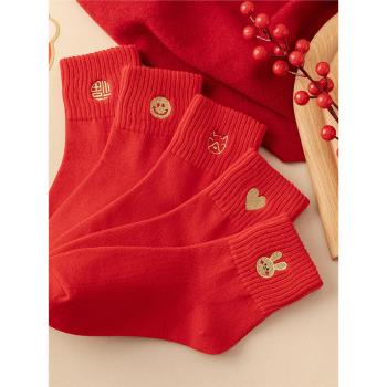 紅色純棉秋冬季本歷年可愛襪子