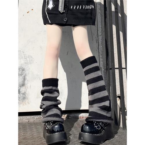 黑灰闊腿條紋腿套y2k千禧辣妹秋冬jk小腿堆堆襪套黑白長筒襪子女