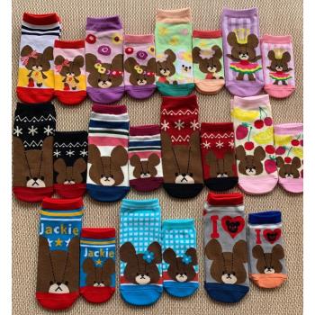 日本外貿原單 卡通棉船襪 女襪兒童襪 親子款 上學熊 學校熊