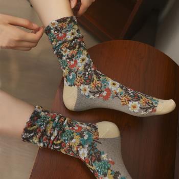 襪子女花朵圖案文藝立體浮雕襪子