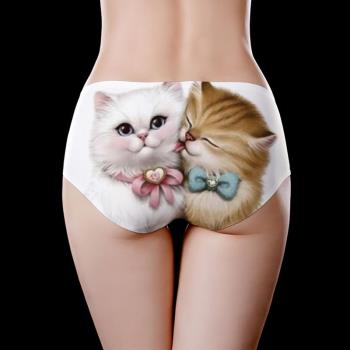 貓咪卡通印花性感可愛半包臀內褲