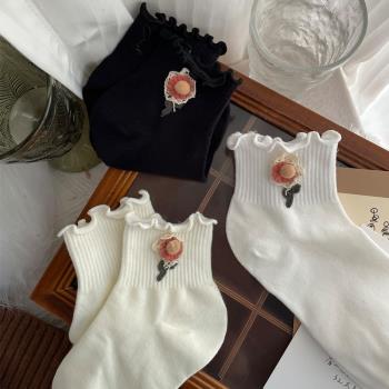 日系甜美立體花朵可愛秋季短襪