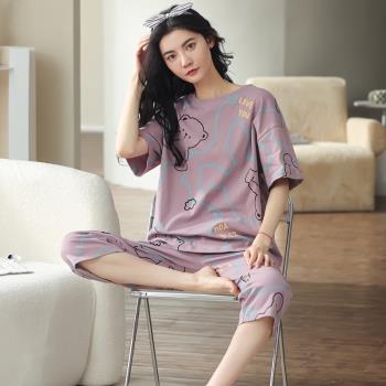 女夏款純棉可愛短袖套裝睡衣