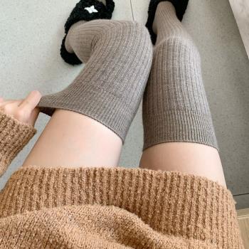 秋冬MIU羊毛羊絨高筒保暖條紋襪