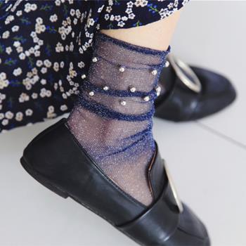 珠光亮絲鉚釘銀蔥學院風女生短襪