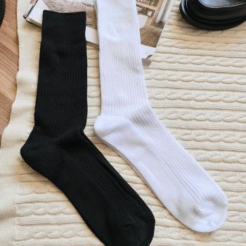 【5雙】青島外貿出口日本男士襪子純白色黑色豎條紋黑色四季夸