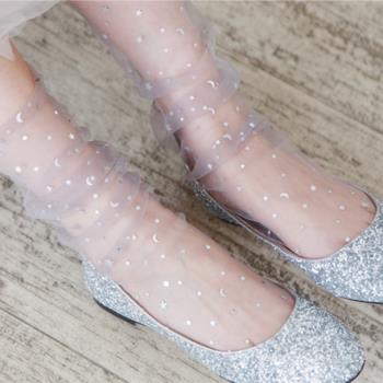 燙鉆甜美堆堆襪超薄透明亮片蕾絲