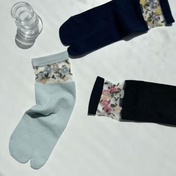 23夏季新品超薄分趾絲襪花朵半透明拼接兩二指甜美女款襪子