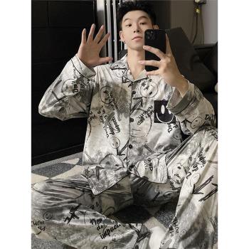 春秋款純棉男士中青老年開衫睡衣
