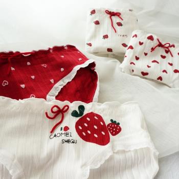 新年草莓愛心印花紅繩圣誕風內褲