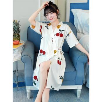 女純棉性感V領短袖睡衣日式和服