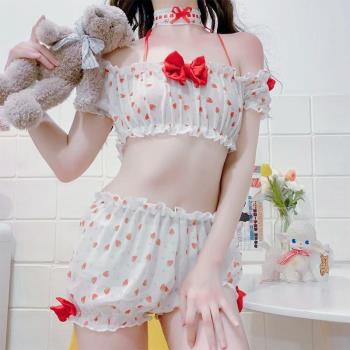 夏季可愛分體睡衣套裝草莓印花