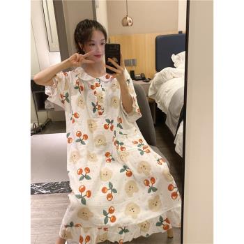 韓版夏天可愛紗布大碼短袖睡裙