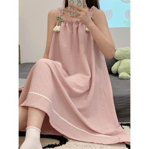 睡裙女夏季吊帶可愛甜美郁丁香睡衣2023年新款外穿寬松孕婦家居服