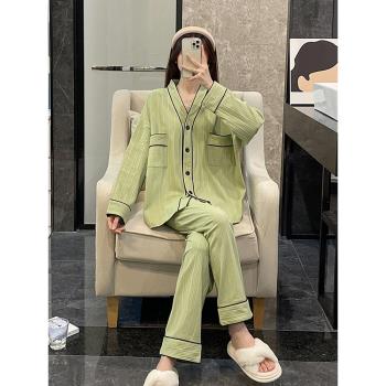 女春秋季冬天全棉草綠外穿睡衣