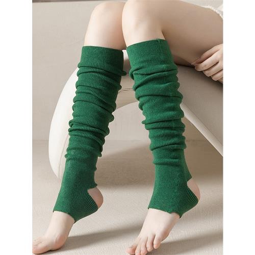 秋冬季瑜伽襪加厚踩腳半截堆堆護腿襪套保暖過膝長筒襪女羊毛高筒