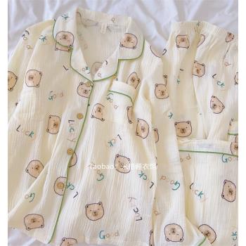 字母小熊女春夏棉質透氣嬰兒睡衣