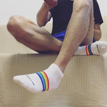 先生socks拼色條紋男士彩虹襪