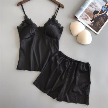 Sexy pajamas womens summer suspender shorts two-piece suit