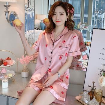 夏女可愛甜美絲綢休閑家居服睡衣