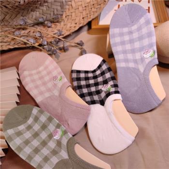 韓國可愛卡通格子女甜美夏季船襪