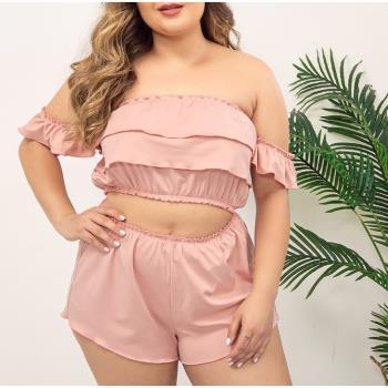 Tube top pink girly sexy off-shoulder sexy pajamas set 2021