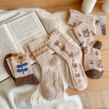 秋冬羊毛女立體織花保暖韓系襪子
