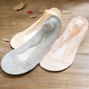 韓國 夏季女士超薄隱形襪蕾絲花邊純棉淺口女船襪硅膠防滑短襪子