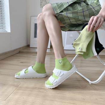 夏季日系潮襪子牛油果綠色船襪女全棉韓國學院風刺繡INS淺口短襪