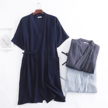 日式紗布縐紋五分袖情侶睡衣袍