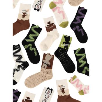 春秋卡通熊抽象飄帶運動短筒襪子