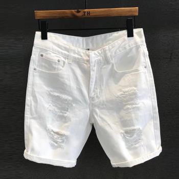 破洞夏季白色韓版五分牛仔短褲