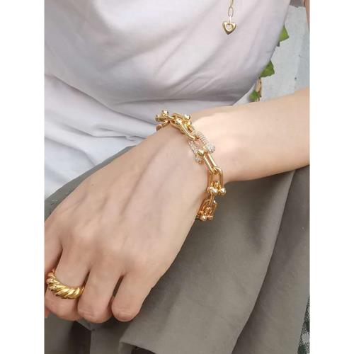 歐美潮流馬蹄扣鑲鉆鏈條手鏈ins小眾設計簡約個性百搭chin手鏈女