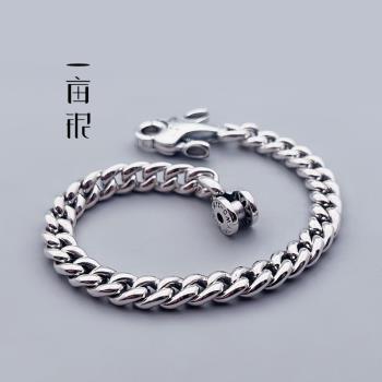 一畝銀S925純銀蓮花鎖鏈條復古手鏈時尚潮流男士做舊項鏈情侶飾品