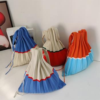 包包女折疊針織小眾韓國容量風琴
