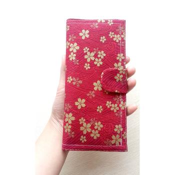 原創布藝和風櫻花復古紅燙金錢包