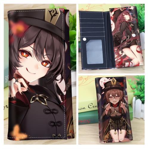 動漫周邊長款錢包原神胡桃納西妲二次元卡通皮夾折疊男女學生錢夾