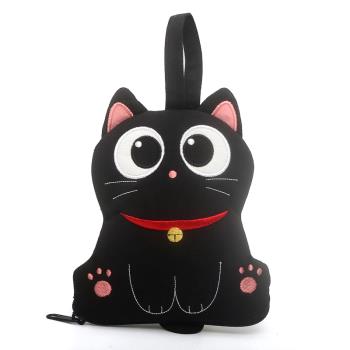 kine貓 小黑貓卡通鑰匙包日系棉布藝抽拉式汽車鑰匙包可愛小眾女