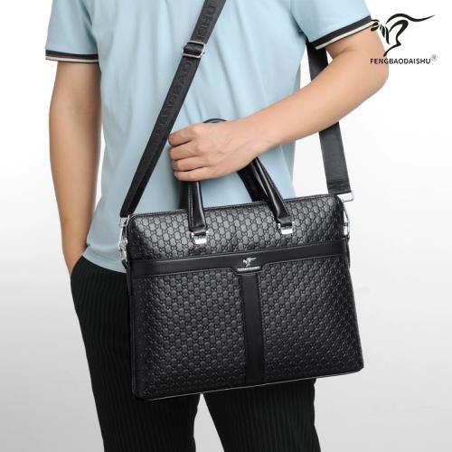 鋒豹袋鼠男士真皮休閑單肩公文包