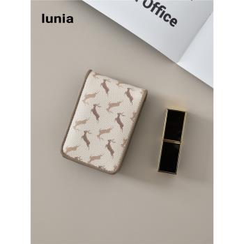 lunia韓國小鹿印花口紅包小巧便攜補妝帶鏡子化妝包耳機包卡包ins