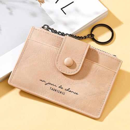 2024新款時尚小眾簡約純色超薄卡包女小巧多卡位鑰匙扣拉鏈零錢包