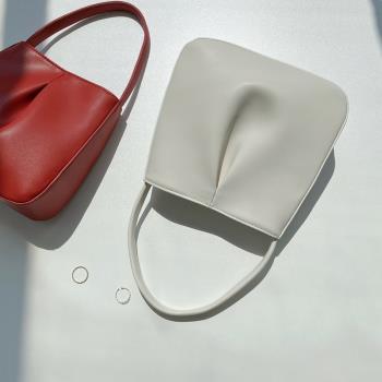 酒紅色手提包獨特設計包包韓系復古簡約小眾水桶包高級感早秋女包