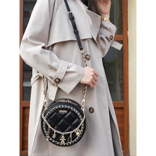 圣誕小圓包2024小香風菱格鏈條包包女單肩斜挎繡花百搭質感包包