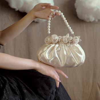 復古珍珠配旗袍民國玫瑰手提包