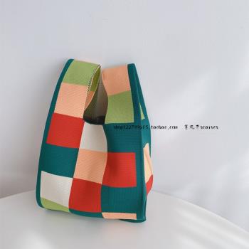 網紅款方格出街造型韓風手提包