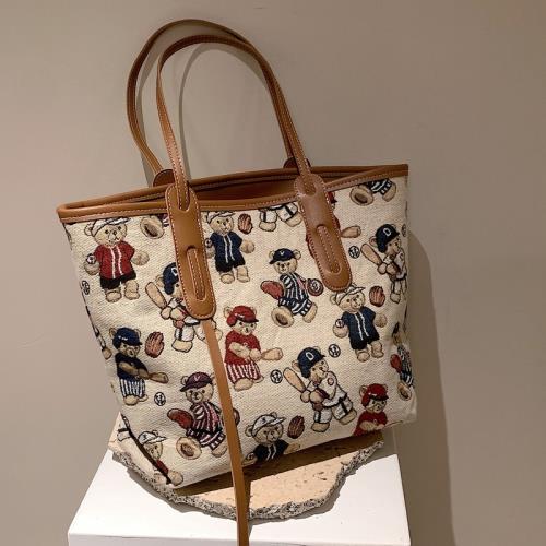 秋冬季大容量包包女流行爆款小熊托特包休閑帆布通勤單肩包媽咪包