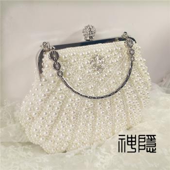 原創復古晚宴珍珠水鉆口金包