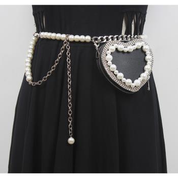 珍珠閃鉆mini愛心編織裝飾腰包